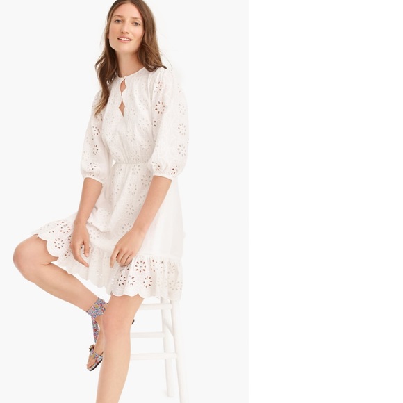 New J crew Scalloped Trim Tie Waist Eyelet Dress - Picture 7 of 10